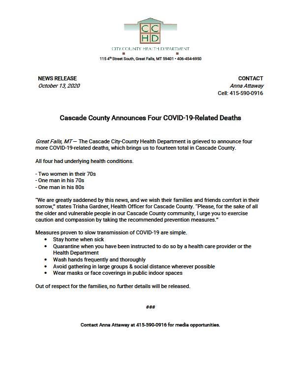 4 Deaths in Cascade related to COVID 19